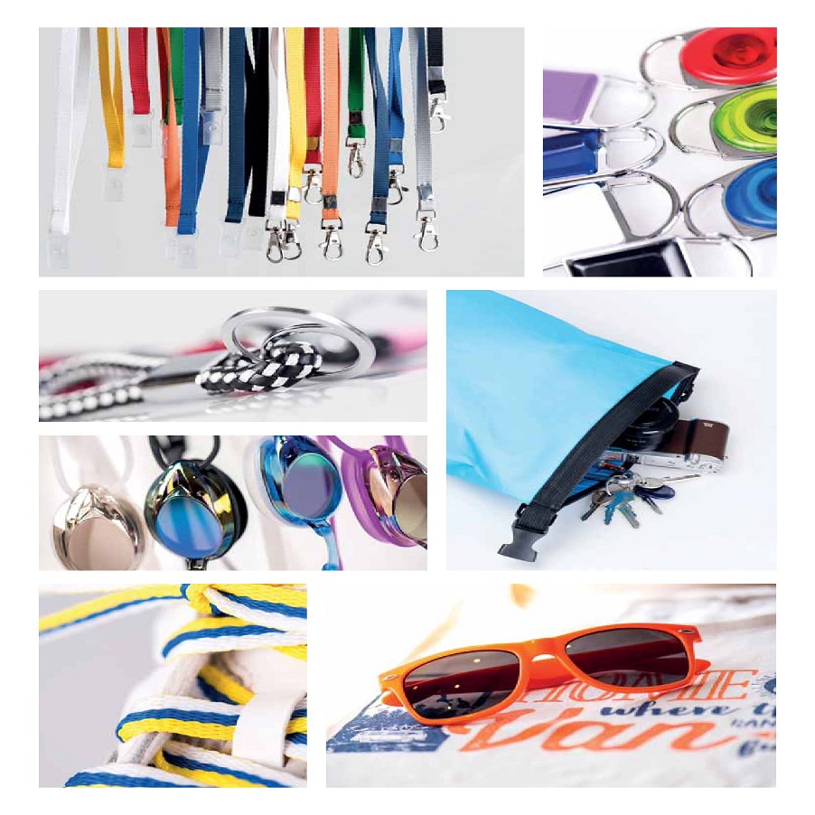 Folgende Produkte finden Sie im Katalog: Lanyards, Namensschilder, Brillen, Mouse-Pads, Ausweishüllen, Koffergurte, Schreibtischunterlagen, Filzprodukte, Gürteltaschen